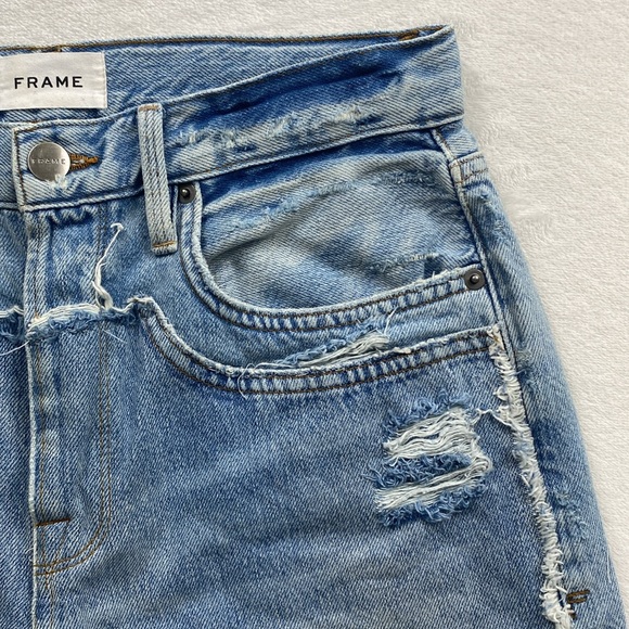 Frame High Waist Straight Leg Double Knee Patch Distressed Jean (Coast Combo) - Picture 8 of 16